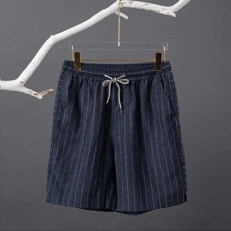 Bermuda de Linho Listrada Venazzi VZ503 em linho nobre com listras discretas e caimento leve para visual sofisticado.