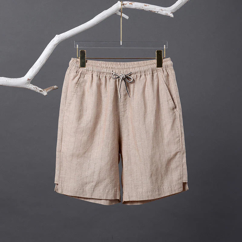 Bermuda de Linho Listrada Venazzi VZ503 em linho nobre com listras discretas e caimento leve para visual sofisticado.