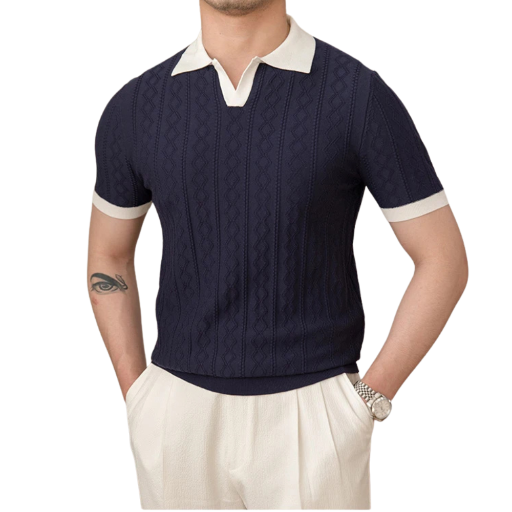 Camisa Polo Masculina Tricot Madrid Venazzi VZ016 em tricot macio com caimento ajustado e estilo elegante para visual moderno e confortável.