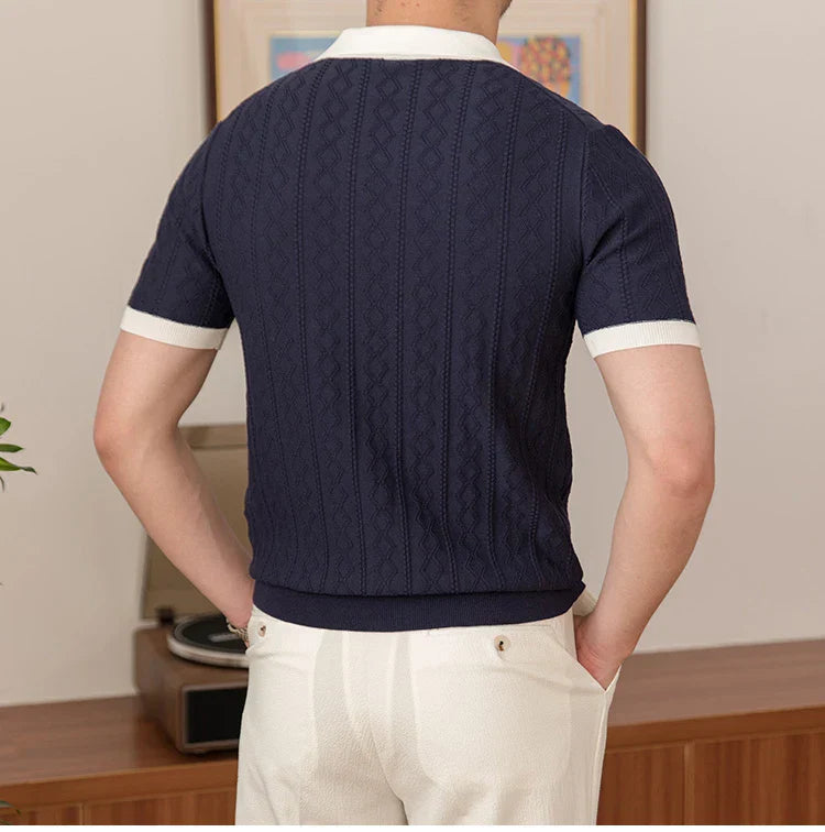 Camisa Polo Masculina Tricot Madrid Venazzi VZ016 em tricot macio com caimento ajustado e estilo elegante para visual moderno e confortável.