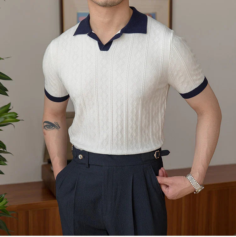Camisa Polo Masculina Tricot Madrid Venazzi VZ016 em tricot macio com caimento ajustado e estilo elegante para visual moderno e confortável.