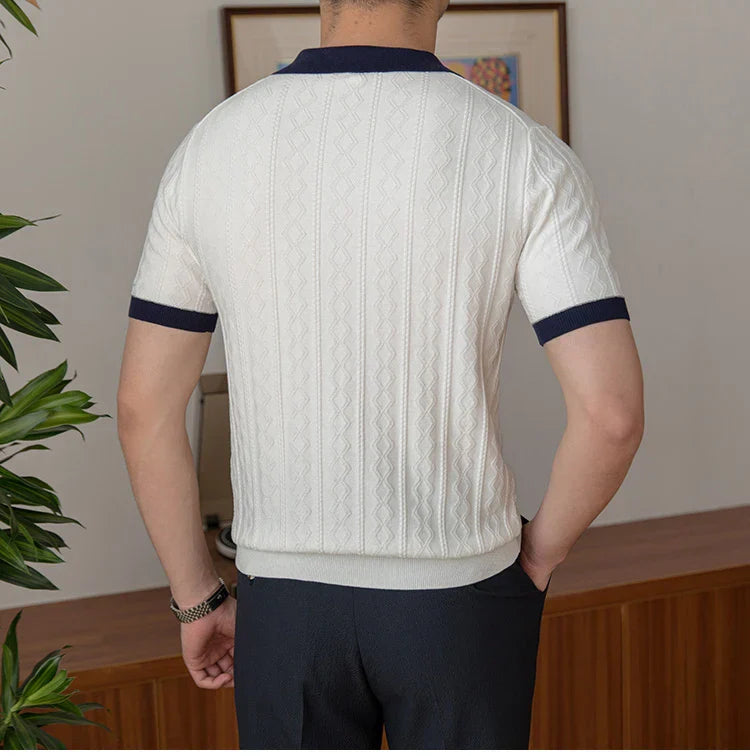 Camisa Polo Masculina Tricot Madrid Venazzi VZ016 em tricot macio com caimento ajustado e estilo elegante para visual moderno e confortável.