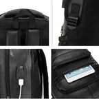 Mochila de Couro Masculina Venazzi VZ072 resistente à água, com porta USB, função antifurto e compartimentos para notebook ideal para estilo moderno e organização.